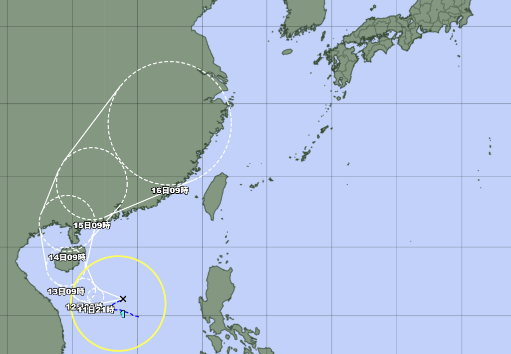 2025년 태풍 1호 우딥 일본 기상청 경로 예측도