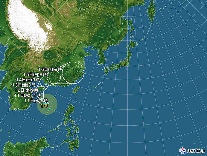 2025년 태풍 우딥 일본 기상협회 발표 태풍 경로 지도