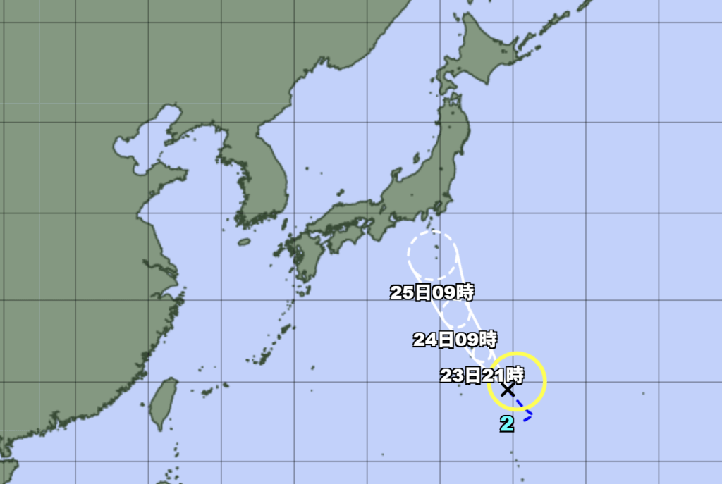 2025년 태풍 2호 스팟 일본 기상청 경로 예측도