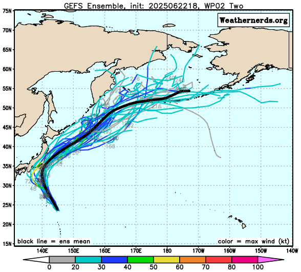 2025년 태풍 2호 스팟 weathernerds 경로 예측도